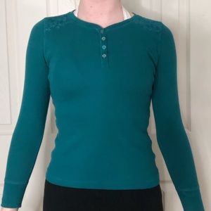 Faded Glory 7/8 Green Button Lace Long Sleeve Tee